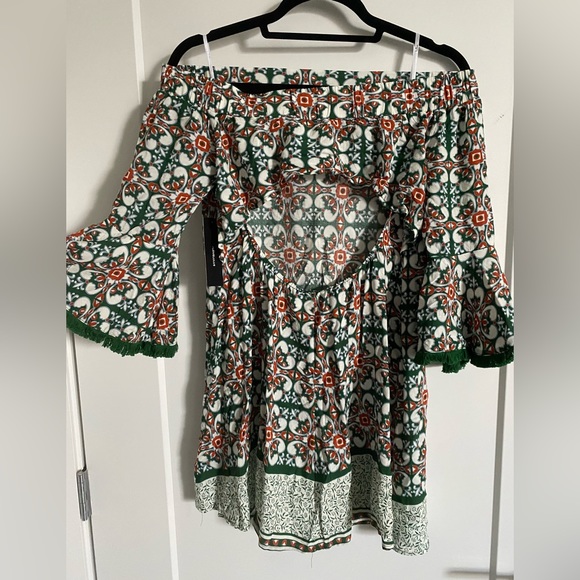 NWT Lulu's Wanderlust for Life Green print off-the-shoulder dress - Picture 4 of 5